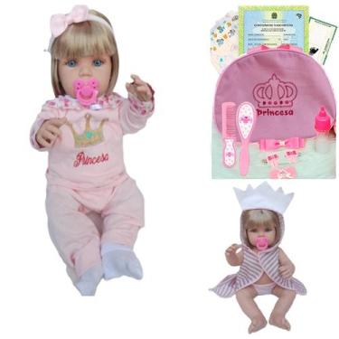 Imagem de Boneca Bebê Mamãe Reborn Silicone Bolsa + 28 Itens Rosa Bebê