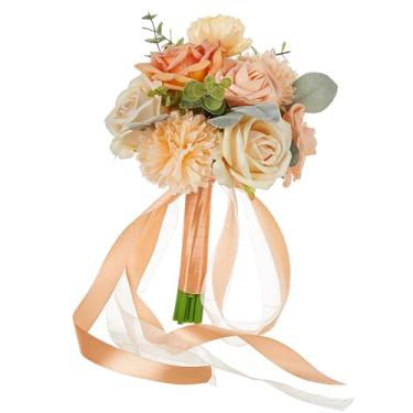 Imagem de harayaa Buquê de flores artificiais para casamento, buquê de dama de honra, arranjos de flores, decoração, buquê para festa, festival