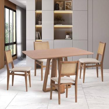 Imagem de Conjunto Mesa com 4 Cadeiras Madeira Maciça Tampo Laminado Sala de Jantar Serena Nogueira