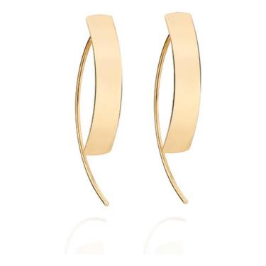 Imagem de Brinco Meia Argola Chapa Lisa Retangular Rommanel 527275, Branco, unic