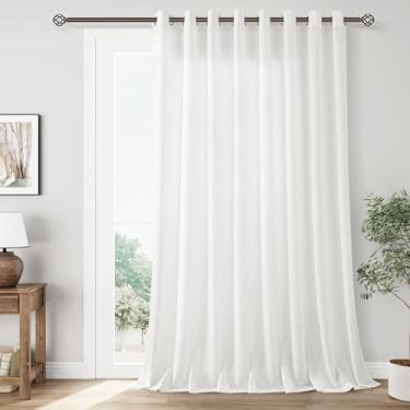 Imagem de Cortinas de linho branco extra largas 262 cm de comprimento, 1 painel para sala de jantar, privacidade, translúcido, com filtro de luz, cortinas transparentes elegantes do chão ao teto, janela, para