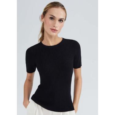 Imagem de Blusa Feminina Manga Curta Canelada Em Tricô - Hering, M, Preto