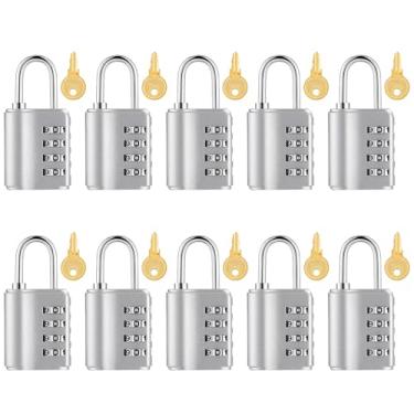 Imagem de Kenning Cadeado de combinação de 10 peças, cadeado de combinação de 4 dígitos com chaveiros, fecho, segurança ao ar livre, à prova d'água, trava de portão para escola, esportes, academia, armário