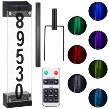 Imagem de Luz de endereço à prova d'água alimentada por energia solar, luz LED de número de casa solar de acrílico, placa de endereço solar de controle remoto com 9 modos de luz, placa externa no solo ou na