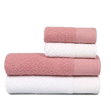Imagem de Jogo Toalha de Banho Gigante 4 Pçs Capri Atlântica, Rosa e Off White