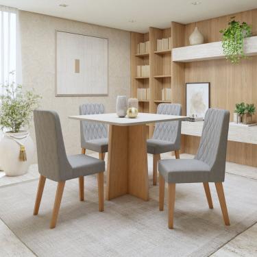 Imagem de Conjunto Sala de Jantar Tampo MDF com 4 Cadeiras  Amêndoa Clean/Off White/Cinza