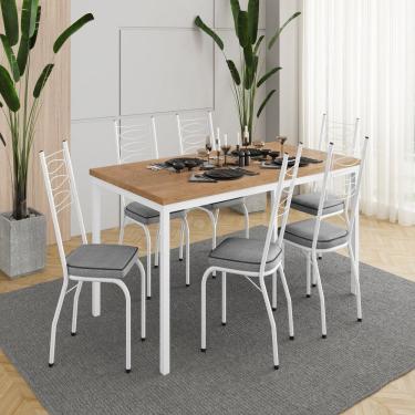 Imagem de Conjunto para Cozinha 1 Mesa com 6 Cadeiras Adriana  Branco/ Platina/ Demolição