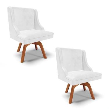 Imagem de Kit 2 Cadeiras Estofadas Base Giratória De Madeira Lia Sintético Premium Branco - Ibiza