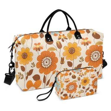 Imagem de OREZI Bolsa de viagem, bolsa de viagem grande para mulheres e homens, Flor amarela e azul, one size, Tendência