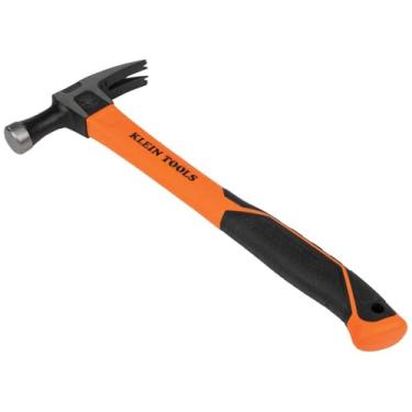Imagem de Klein Tools H80718 Martelo de garra reta com cabeça lisa, 510 g, alça antiderrapante de absorção de choque de fibra de vidro com orifício de corda, 38 cm