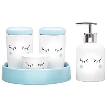 Imagem de Kit Higiene Bebê Infantil Porta Algodão Banheiro Quarto 5 Peças - PGB,