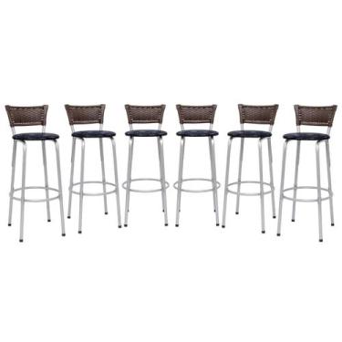 Imagem de Banco Para Balcão Alto Estrutura Prata Encosto Junco Argila Ideal Banc