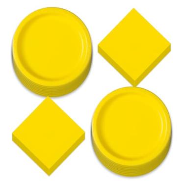Imagem de Neon Party Supplies – Pratos de jantar de papel amarelo neon sólido e guardanapos de almoço (para 16)