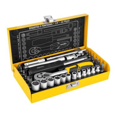 Imagem de Jogo Soquetes Ponteiras Sextavado Vonder Encaixe 1/4" 4 a 13 mm 33 Peças