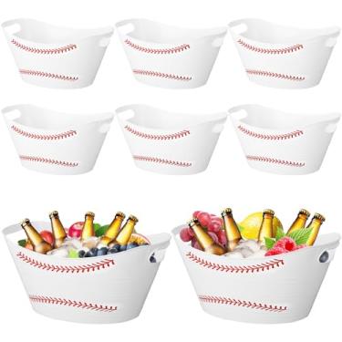 Imagem de HFYZZ 8 peças de balde de gelo de plástico de beisebol com alças, banheira de armazenamento oval de 4,5 L para garrafa de cerveja champanhe bebida gelada banheira refrigerador de bebida para artigos