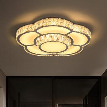 Imagem de WOSOHYUN Lustre De Cristal Moderno Prateado 20" Com Regulagem Intensidade Led Para Sala Jantar, Estar, Quarto E Flores