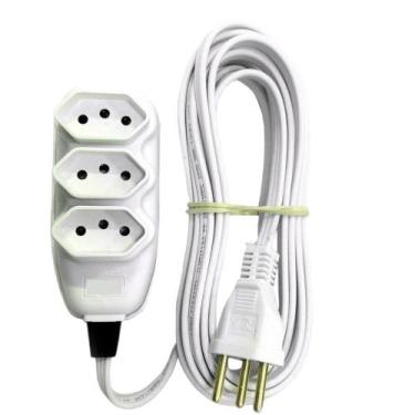 Imagem de Extensão 5 Metros 2 Pinos + Tomadas Cabo Chato Televisão Geladeira Com