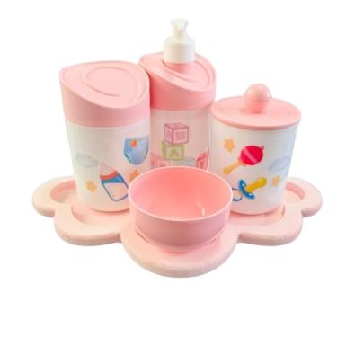 Imagem de Kit Higiene Baby Menina e Menino c/bandeja em MDF (Nuvem Rosa/Rosa)