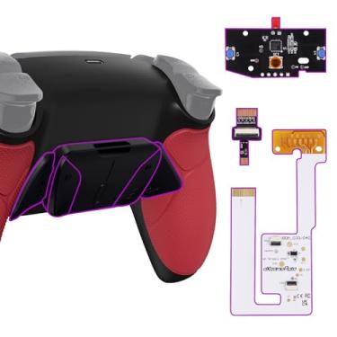 Imagem de eXtremeRate Kit De Remapeamento Programável Rise4 V3 Com Empunhadura Emborrachada Vermelha Para Controle Ps5, Modelos Bdm-030, 040 E 050, Placa Atualização, Fundo Preto Redesenhado, Conjunto 4 Botõe