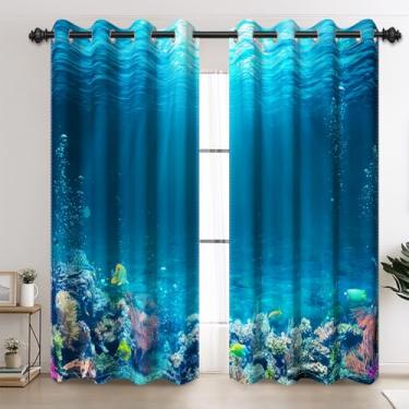 Imagem de AOFOTO Cortinas blackout para quarto e sala de estar, recifes de coral com peixes tropicais, água azul profunda, tema submarino, cortinas de janela com redução de luz 106 x 163 cm, 2 painéis
