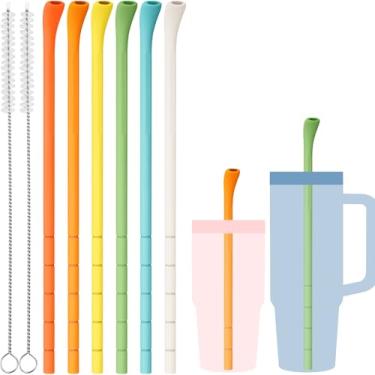 Imagem de NiHome 6 canudos de silicone antirrugas para copos Stanley de 1,134 g 850 g com pincéis, canudos personalizáveis sem rugas para copos de vários tamanhos, canudos reutilizáveis sem rugas para lábios