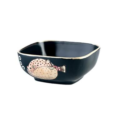 Imagem de Tigela de arroz misturada de cor quadrada de estilo japonês requintada fresca e fofa - pequeno peixe verde gordo
