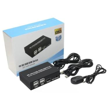 Imagem de Chaveador Hdmi Kvm Switch 2x1 4k Usb 1 Monitor 2 Computadores, Seletor de Switcher para Teclado Mouse Impressora para Um Monitor, Pc Notebook Laptop, Inclui Cabo Controlador para alternar entre os PCs