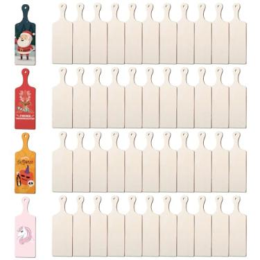 Imagem de Conjunto de mini tábuas de corte de madeira com 48 peças, 9,54 x 23 cm pequenas tábuas de charcutaria a granel com alça - Travessas de servir de madeira natural inacabada para decoração de cozinha