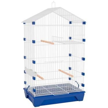 Imagem de Gaiola de plástico de malha fina com trava para papagaios (Branco+Azul)