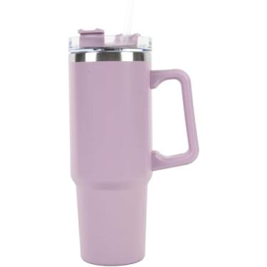 Imagem de +Bella Copo de 1,134 g com alça e tampa de palha. Copo isolado reutilizável de aço inoxidável garrafa de água caneca de viagem porta-copos. Presentes para mulheres homens ele ela. Coleção Trek