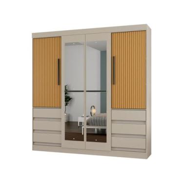 Imagem de Guarda-roupa Casal com Espelho 4 Portas 6 Gavetas Araplac Sofia, Bauni