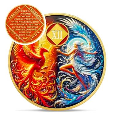 Imagem de Phoenix Fairy Medalhões Na de 12 Anos - Moeda de Sobriedade Sol e Lua - Token de Vício de Recuperação de Doze Anos - Comemore Chip Limpo e Sóbrio - 0-20 Presentes Prime Narcóticos Anônimos para Homens