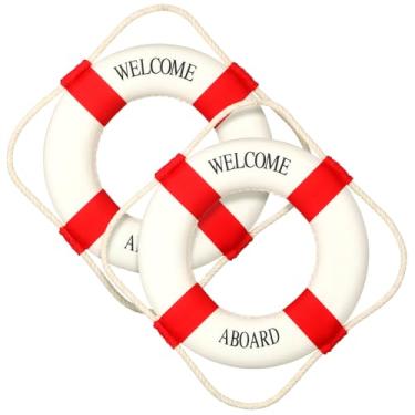 Imagem de Vercraft 2 peças de boia salva-vidas de 25,4 cm para pendurar na parede, grande, anel decorativo de boas-vindas a bordo estilo mediterrâneo, anel náutico de segurança para piscina, para tubo de