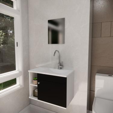 Imagem de Armário para Banheiro com Espelharia e Cuba Itália Preto/Branco