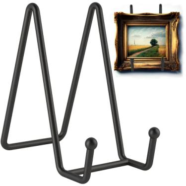 Imagem de Petiy Beauty Suporte de placa para exibição, suporte de placa de ferro preto de 15 cm, suporte de moldura de metal para imagem, prato decorativo, livro, cavalete de foto e trabalho artístico de mesa, pacote com 2