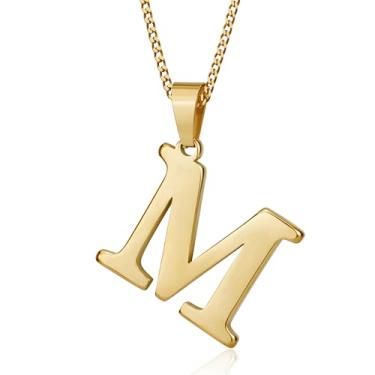 Imagem de Suweibuke Colar com inicial para homens e mulheres, meninos e meninas, banhado a ouro 18K, colar com pingente de 26 letras, joias personalizadas para presentes, Average, Aço inoxidável, Sem Pedra
