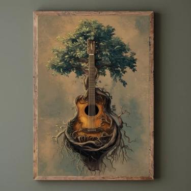 Imagem de BACJUOPLDArt Imagens de guitarra, árvore de guitarra, arte de parede, vintage, árvore, pôsteres de música retrô, impressões em tela vintage, pôsteres musicais para estúdio de música, quarto, 40 x 61