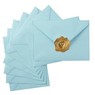 Imagem de Pacote com 50 envelopes A7 coloridos 12 x 18 cm, envelopes de convite com aba em V para cartões de 13 x 18 cm, aniversário, casamentos, formaturas, cartões de felicitações, chá de bebê 14 x 19 cm