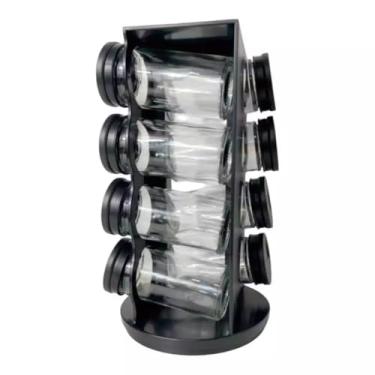 Imagem de Porta Temperos e Condimentos Giratório Plástico Preto com 08 Potes 80ml Luxo