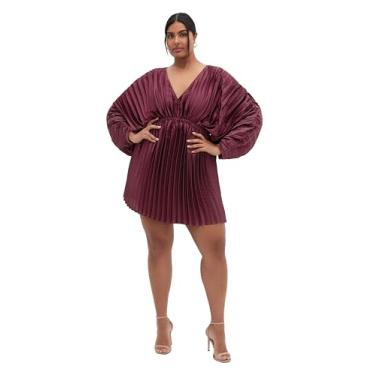 Imagem de City Chic Vestido feminino - Chloe manga sanfonada plissado, Vinho vermelho, 25 Plus Size