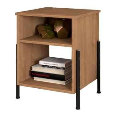 Imagem de Mesa De Cabeceira Prateleiras Nichos Mdp Pés Aço Valentina New Preto /