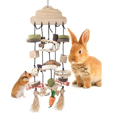 Imagem de Bissap Brinquedo de mastigação de coelho, gaiola de coelho, brinquedos de mastigar e petiscos de madeira com lanches para porquinhos-da-índia, chinchilas, hamsters, ratos e outros animais de estimação