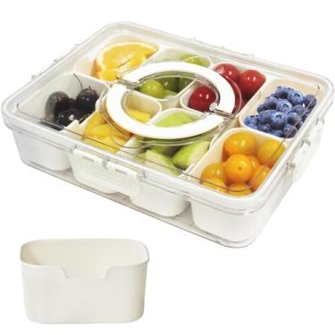 Imagem de RUNQIN OUTDOOR Bandeja De Servir Com Divisórias, Tampa E Alça, Recipiente Plástico Portátil Para Armazenamento Alimentos, Bandejas Lanches, Caixa 8 Compartimentos Removíveis Festas, Organizador Tran