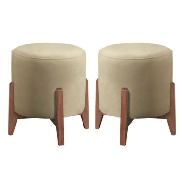 Imagem de Kit 2 Puff Decorativo Para Sala Redondo Luxo Atenas Linho Bege