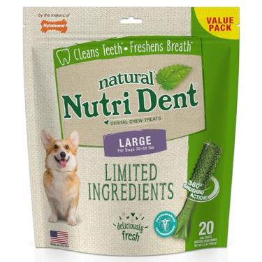 Imagem de Nutri Dent - Masticáveis dentários para cães com ingredientes limitados, tamanho grande, sabor de filet mignon ou hálito fresco