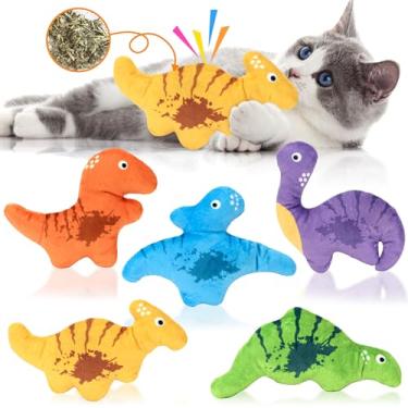 Imagem de Ousiya Brinquedos de erva-dos-gatos, 5 peças de brinquedos de erva de gato de dinossauro para gatos, som de enrugamento de erva de gato, macio e durável, kicker interativo para gatinhos internos para