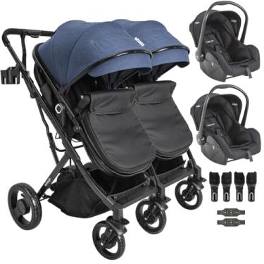 Imagem de Carrinho Kiddo para Gemeos com 2 Bebe Conforto Vox II Marinho