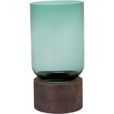 Imagem de MONDELLO VASO 26x13x13cm VIDRO VERDE BASE MADEIRA