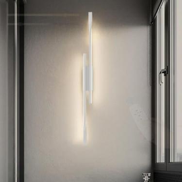 Imagem de GZZBMY LED Longo aplique de parede interior regulável moderno metal candeeiros de parede com controlo remoto iluminação 3000 K-6500 K para quarto sala de estar escada corredor (branco, 50 cm)