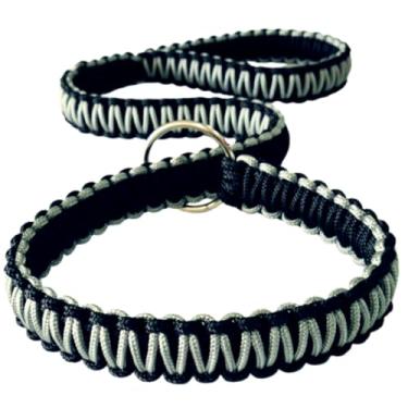Imagem de Guia Unificada para Pitbull e raças de grande e médio porte. Fabricação própria em corda náutica(PRETO CINZA)